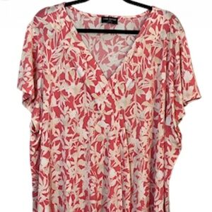 Lane Bryant Top 26 Pink Floral Feminine Tropical Coquette Boho Western Retro 80s